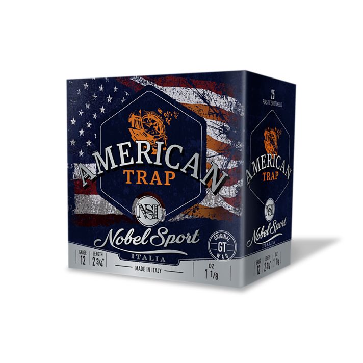 Nobel/Eurosports LLC ANS12FSC8 American Trap12Gauge 2.75" 1 1/8oz 8Shot 25 Per Box/10 Case