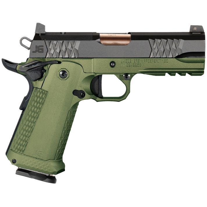 JACOB GREY FIREARMS TWC9EDG TWC99mm Luger 17+1 4.25" Black Bull Barrel, Black Optic Ready/Serrated Steel Slide, Duty Green Aluminum Frame w/Beavertail & Picatinny Rail