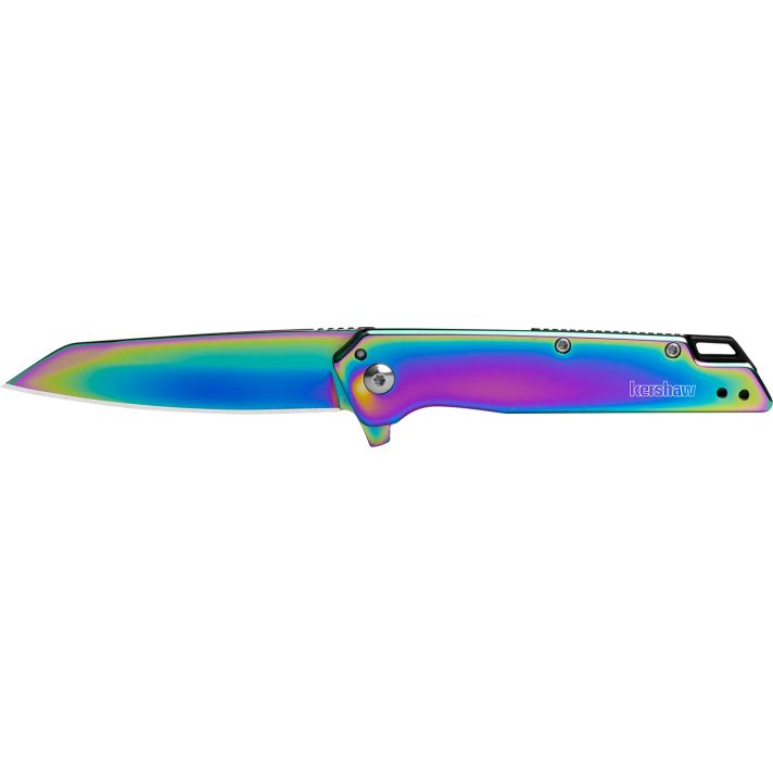 Kershaw 1365RBW Misdirect3" Folding Reverse Tanto Plain Polished Rainbow PVD 4Cr14 Blade, Polished Rainbow PVD Stainless Steel Handle