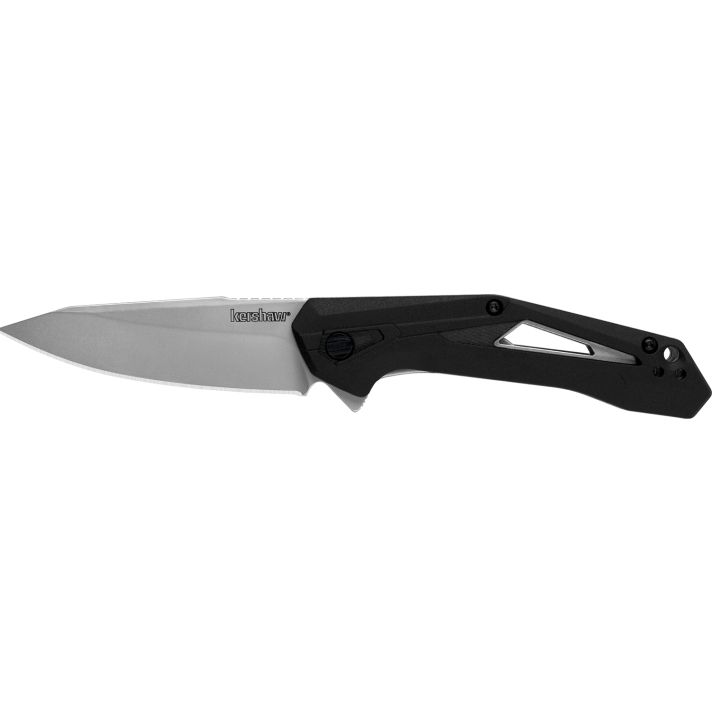 Kershaw 1385 AirlockEDC 3" Folding Drop Point Plain Bead Blasted 5Cr13MoV SS Blade, Black GFN/SS Handle