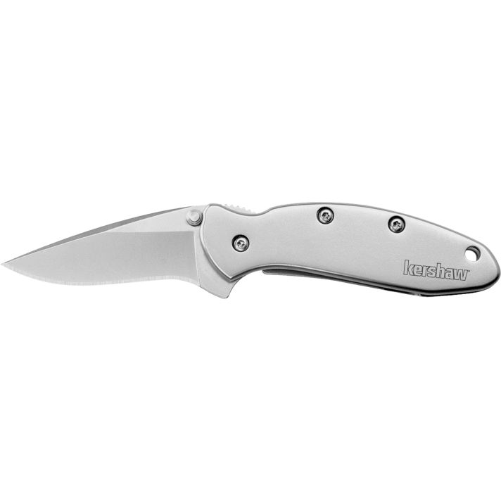 Kershaw 1600 ChiveEDC 1.90" Folding Drop Point Plain Bead Blasted 420HC SS Blade, Bead Blasted Stainless Steel Handle