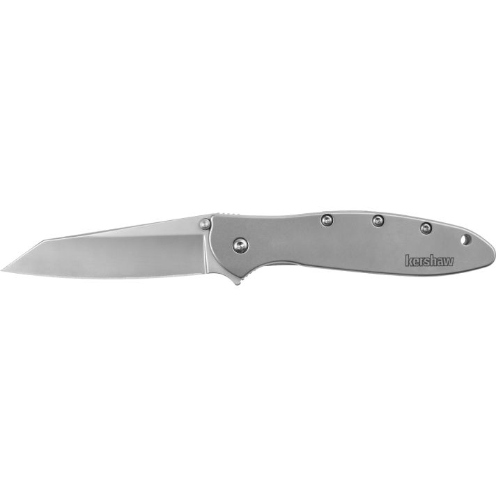 Kershaw 1660R Leek Random EDC 3" Folding Reverse Tanto Plain Bead Blasted 14C28N Steel Blade, Silver Stainless Steel Handle