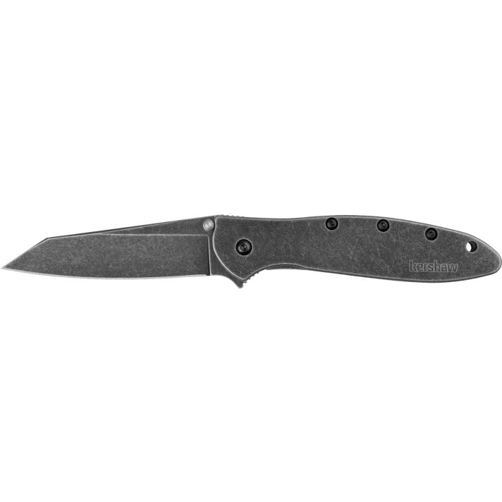 Kershaw 1660RBW Leek Random EDC 3" Folding Reverse Tanto Plain Black Oxide Blackwash 14C28N Steel Blade, Blackwash Stainless Steel Handle