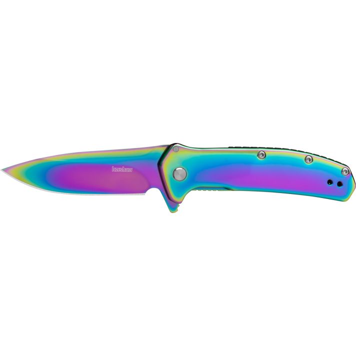Kershaw 2044RBW Outcome2.80" Folding Drop Point Plain Polished Rainbow PVD 8Cr13MoV SS Blade, Polished Rainbow PVD Stainless Steel Handle