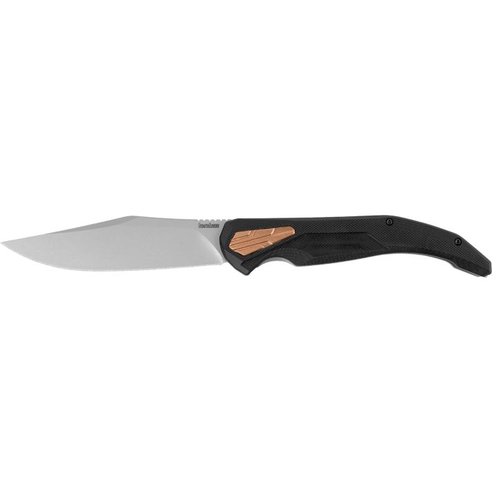 Kershaw 2076 Strata4" Folding Cleaver Plain Stonewashed D2 Steel Blade, Bead Blasted SS/Black G10 Handle w/Copper Insert