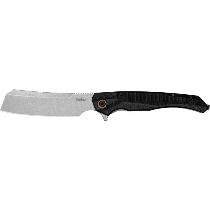 Kershaw 2078 Strata4" Folding Cleaver Plain Stonewashed D2 Steel Blade, Black Bead Blasted G10/SS Handle