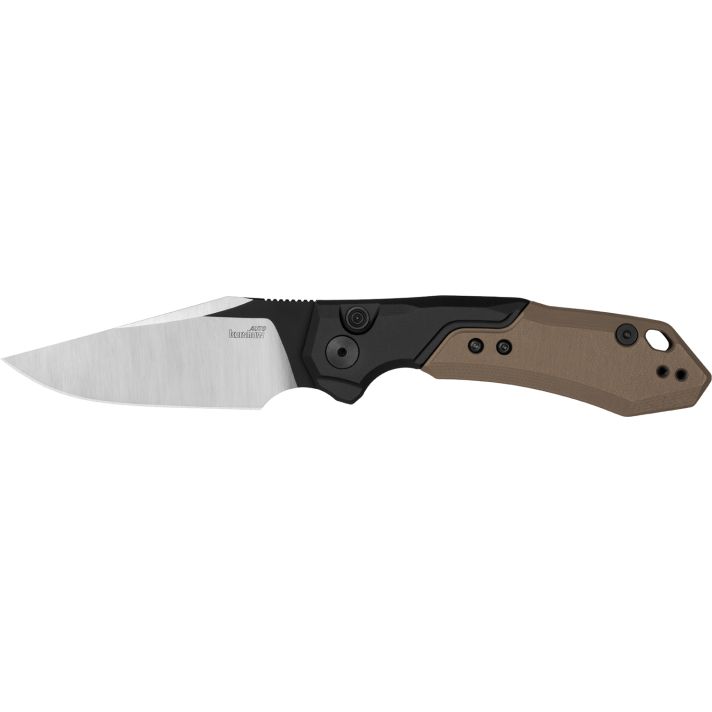 Kershaw 7851 Launch 19 Automatic 3.30" Folding Clip Point Plain Black Satin Cerakote CPM 154 SS Blade, Black Aluminum/Brown G10 Handle