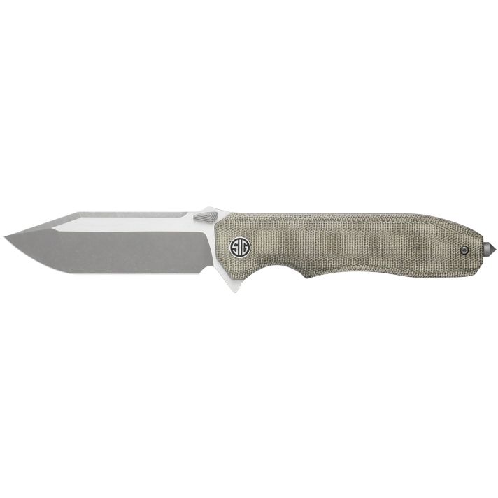 Sig Sauer Knives VA9GT Validus3.78" Folding Modified Tanto Plain Dark Acid Stonewash/Satin M390 Steel Blade, 4.76" Green Canvas Micarta Handle