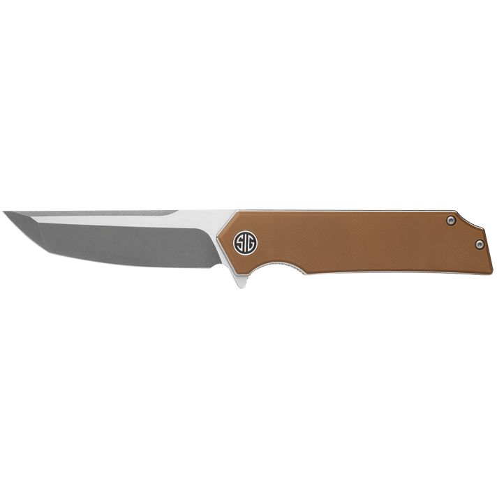 Sig Sauer Knives TS8SBRN Tsuru3.30" Folding Tanto Plain Satin 154CM SS Blade, 4.20" Coyote Brown G10 Handle