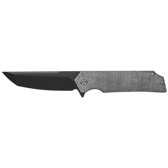 Sig Sauer Knives TS8BB Tsuru3.30" Folding Tanto Plain Black PVD 154CM SS Blade, 4.20" Salt & Pepper Micarta Handle