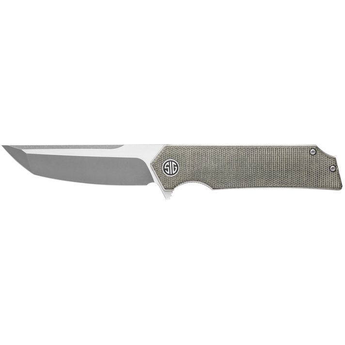 Sig Sauer Knives TS8SG Tsuru3.30" Folding Tanto Plain Satin 154CM SS Blade, 4.20" Green Canvas Micarta Handle