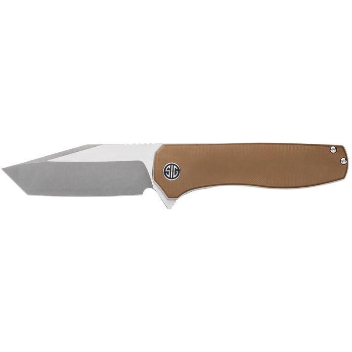 Sig Sauer Knives XI SBRN Xiphos3.40" Folding Modified Tanto Plain Dark Acid Stonewash/Satin Nitro-V Blade, 4.20" Coyote Brown G10 Handle