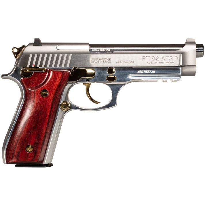 Taurus 1-920159GLD-HW1 92Full Size Frame 9mm Luger 17+1 5" Matte Stainless Steel Barrel, Serrated Stainless Steel Slide, Natural Anodized Aluminum Frame w/Beavertail & Picatinny Rail, Rosewood Grip