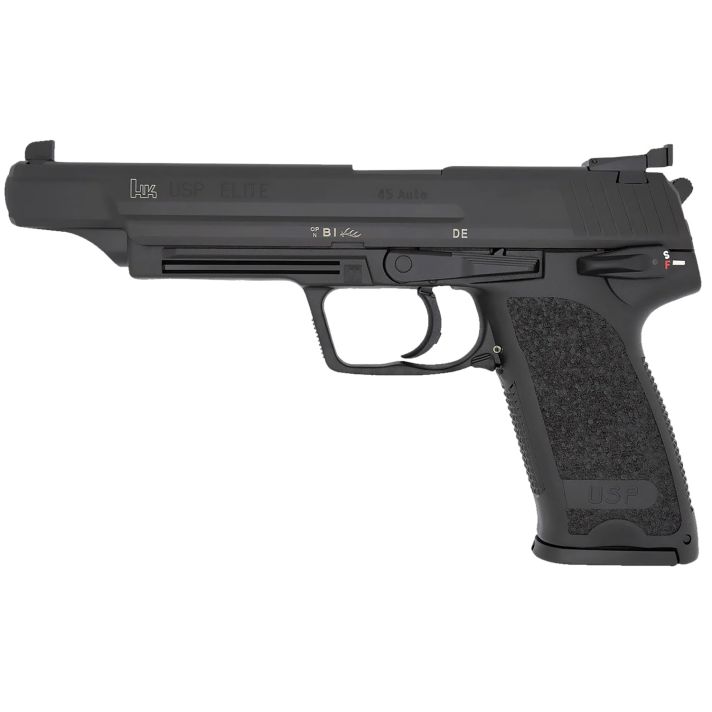 HK 81000368 USP V1 Elite 45 ACP 10+1 6.02" Stainless Stainless Steel Barrel, Black Long/Serrated Steel Slide, Black Polymer Frame, Black Polymer Grip