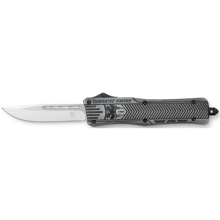 CobraTec Knives MSWCTK1MDNS CTK-1 American Flag Medium 3" OTF Drop Point Plain Stonewashed D2 Steel Blade, 5" Black Aluminum Alloy Handle