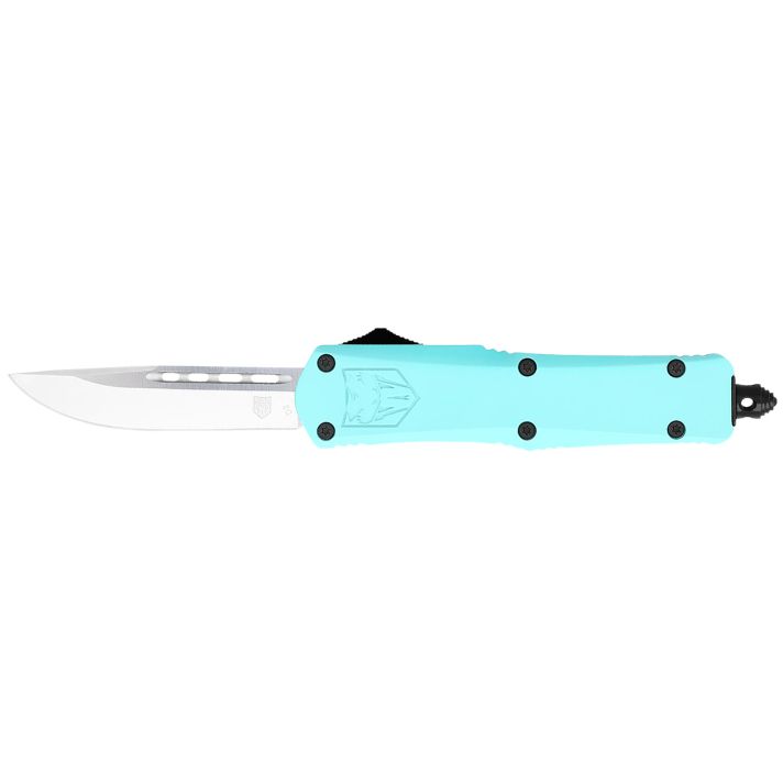 CobraTec Knives STBFS3DNS FS-3Small 2.75" OTF Drop Point Plain D2 Steel Blade, 4.25" Mint Blue Aluminum Alloy Handle