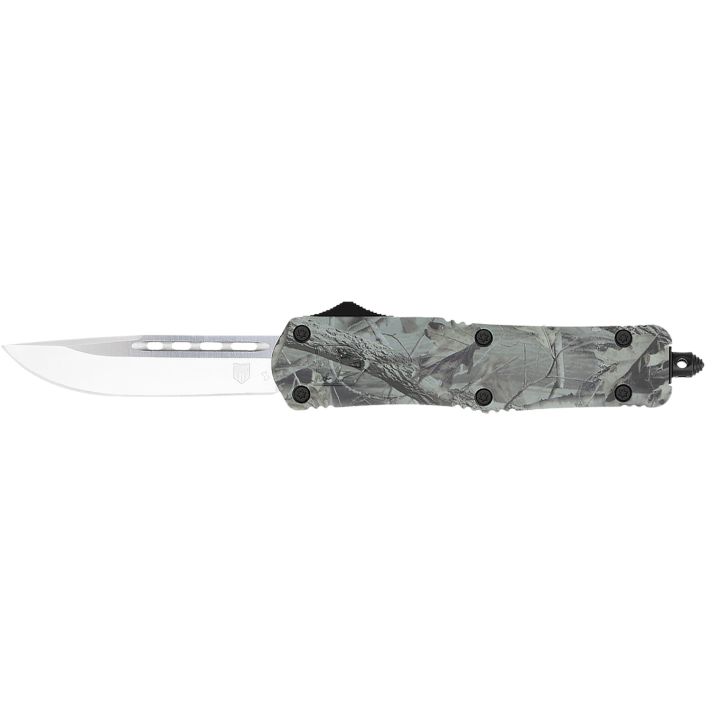 CobraTec Knives MWDFS3DNS FS-3Medium 3" OTF Drop Point Plain D2 Steel Blade, 4.50" Woodland Camo Aluminum Alloy Handle