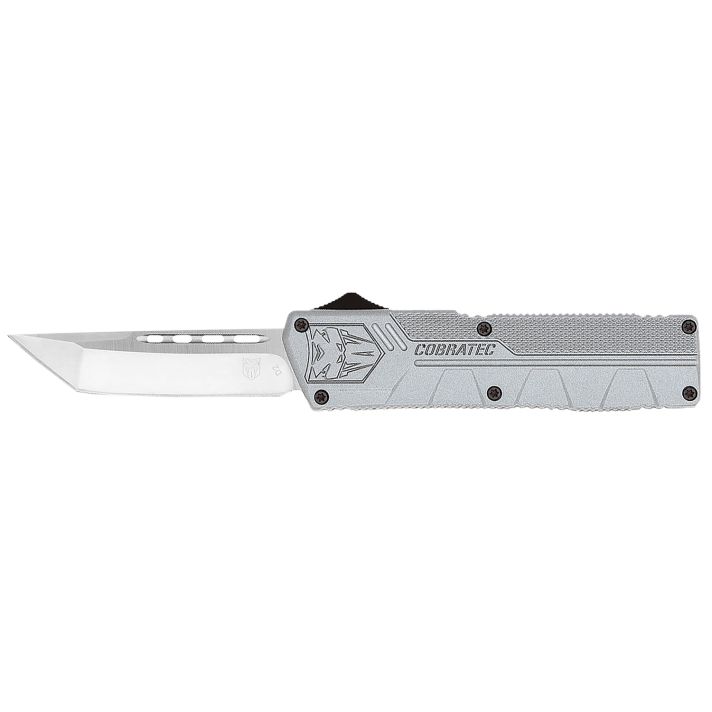 CobraTec Knives GYCTLWTNS Lightweight3.25" OTF Tanto Plain D2 Steel Blade, 4.25" Gray Aluminum Alloy Handle