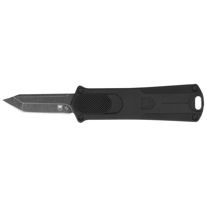 CobraTec Knives CALI952BLKTNS 952 *CA Compliant 1.75" OTF Tanto Plain Stonewashed D2 Steel Blade, 3" Black Anodized Aluminum Handle