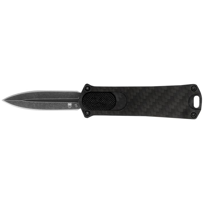 CobraTec Knives 952BLKDAGNS 9521.75" OTF Dagger Plain Stonewashed D2 Steel Blade, 3" Black Anodized Aluminum Handle