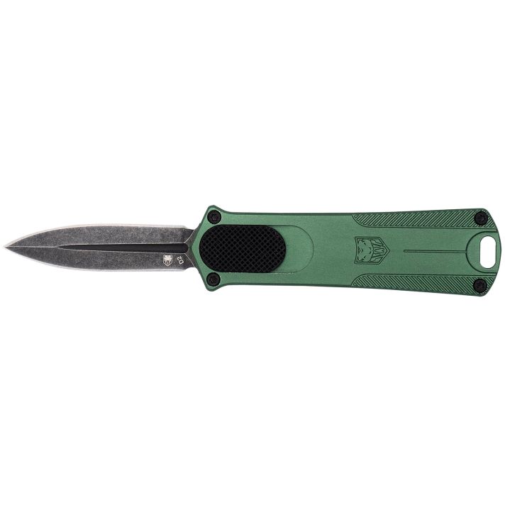 CobraTec Knives 952ODGDAGNS 9521.75" OTF Dagger Plain Stonewashed D2 Steel Blade, 3" OD Green Anodized Aluminum Handle