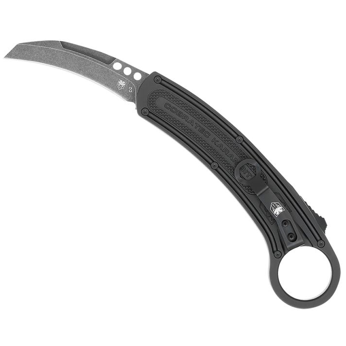 CobraTec Knives CTBKRH Karambit2.75" Folding Plain Stonewashed D2 Steel Blade, 5.88" Black Anodized w/Finger Ring Aluminum Handle