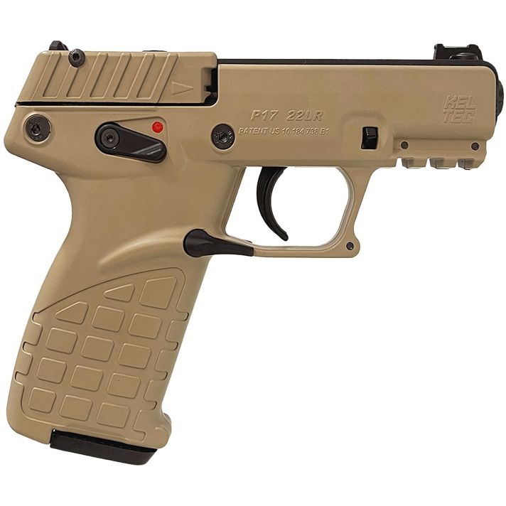 Kel-Tec P17DS P17Compact Frame 22 LR 16+1 3.80" Black Steel Threaded Barrel, Desert Tan Serrated Slide Desert Tan Polymer Frame w/Picatinny Rail, Textured Grip Ambidextrous