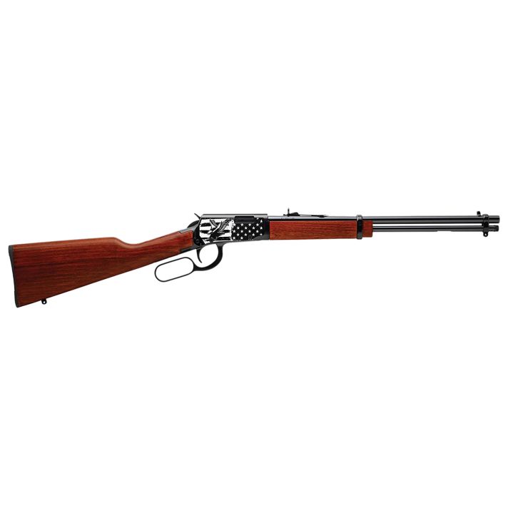 Rossi RL22181WD-EN22 Rio Bravo22 LR 15+1 18" Black Polished Alloy Steel Barrel, Black Engraved w/Flag & Eagle Alloy Steel Receiver, Hardwood Fixed Stock, Right Hand