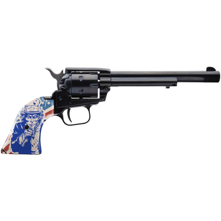 Heritage Mfg RR22B6-US09 Rough Rider22 LR 6 Shot 6.50" Black Black Zinc Alloy Frame & Cylinder, Ivory w/Red/Blue Uncle Sam Grip, Hammer/Thumb Safety, Exposed Hammer