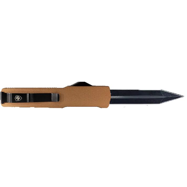 Templar Knife MAAB121 Premium LWSlim 3.25" OTF Dagger Plain Black Oxide Stonewashed Powder Coated D2 Steel Blade, 5" Bronze Anodized Aged Aluminum Handle