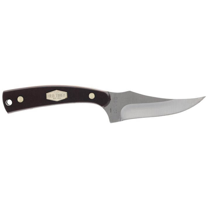 Old Timer 1227067 Sharpfinger1.60"/3.25" Folding/Fixed Plain Satin Stainless Steel Blade 2.20"/3.75" Brown w/Brass Sawcut Handle