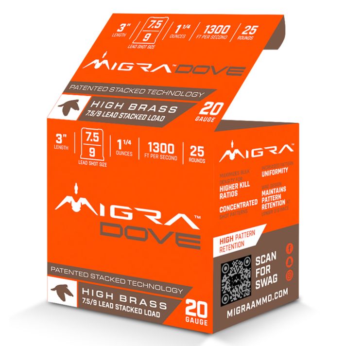 Migra Ammunitions M20UD75-9Dove 20Gauge 3" 1 1/4oz 7.5/9Shot 25 Per Box/10 Case