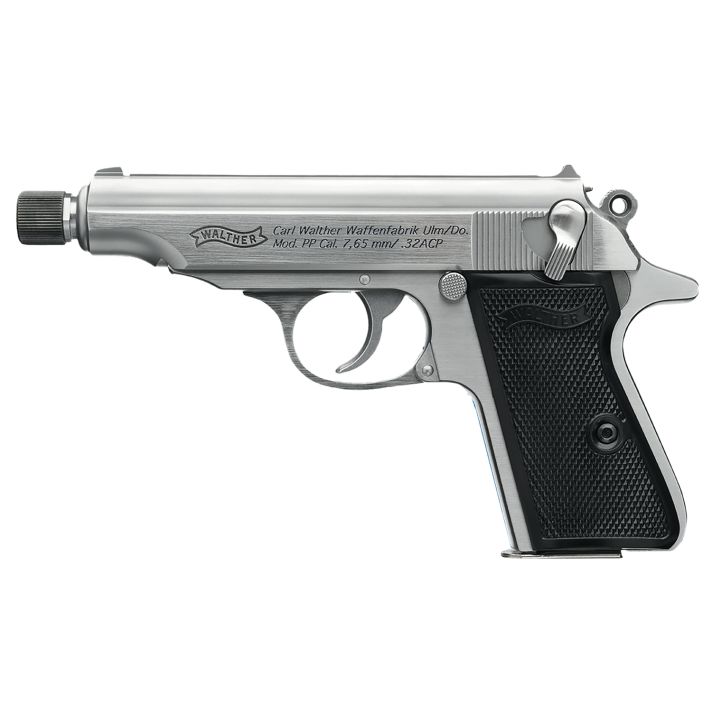 Walther Arms 4796062 PP SD Carry Frame 32 ACP 8+1 3.90" Stainless Steel Threaded Barrel, Stainless Steel Slide & Frame w/Beavertail, Black Polymer Grip