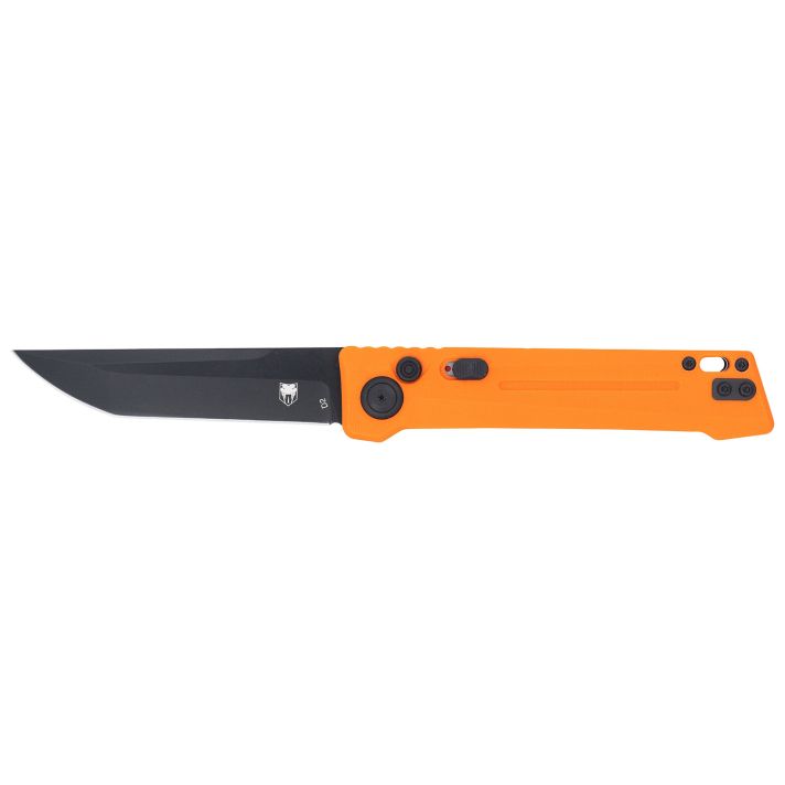 CobraTec Knives CTIFRORG Inferno3.50" OTF Tanto Plain Black TiCN D2 Steel Blade, 4.75" Blaze Orange Textured Handle