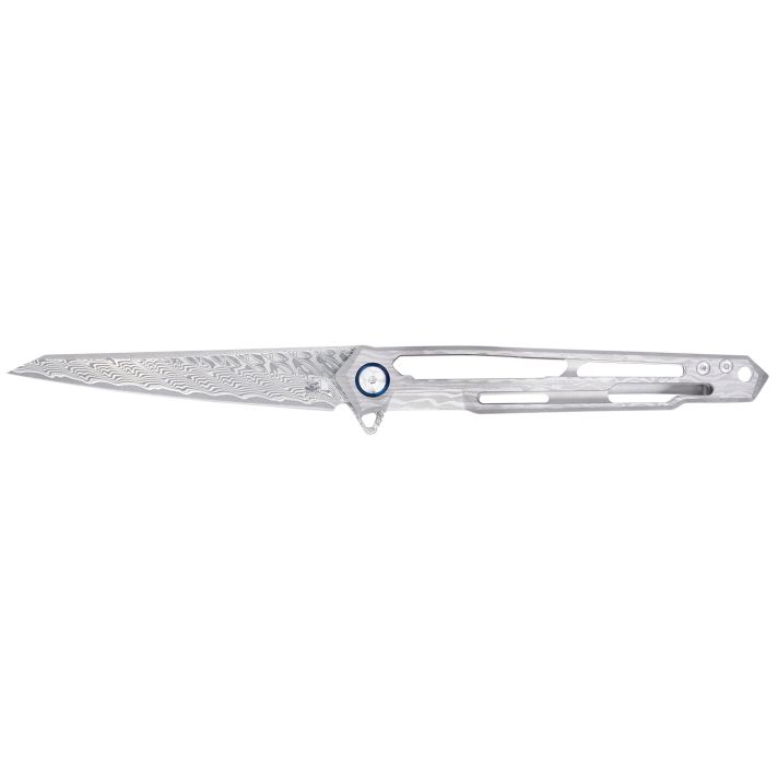 CobraTec Knives CTGSTDAMWNS Ghost3.88" Folding Wharncliffe Plain Damascus Blade, 4.94" Cut Out Titanium Handle