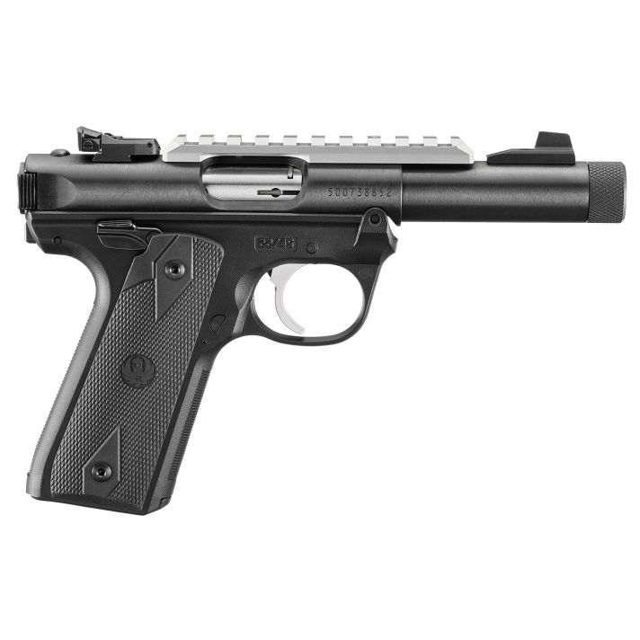 Ruger 40190 Mark IV 22/45 22 LR 10+1 4.40" Stainless Threaded Bull Barrel, Black Picatinny Rail Receiver, Black Polymer Frame, Black Checkered Polymer Grip