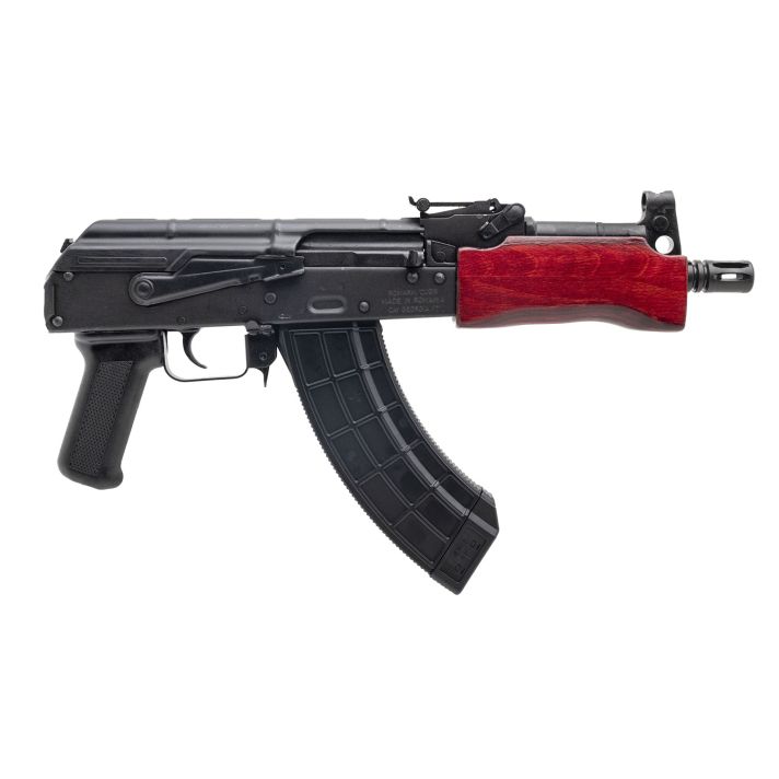 Century Arms HG2137PRN Draco Mini 7.62x39mm 30+1 7.75" Black Threaded Barrel, Black Steel Stamped Metal Receiver, Black Polymer Grip, Red Wood Handguard, Right Hand