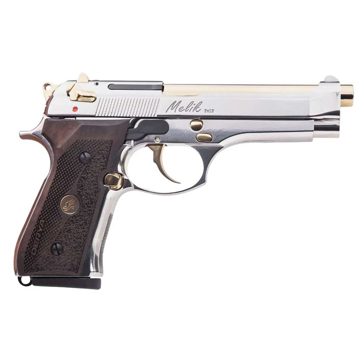 Derya Firearms MELIK9.NG.TR Melik9mm Luger 17+1 4.90" Gold TiN Steel Barrel, Black Melonite Serrated Steel Slide,Black Aluminum Frame, Black Polymer Grip