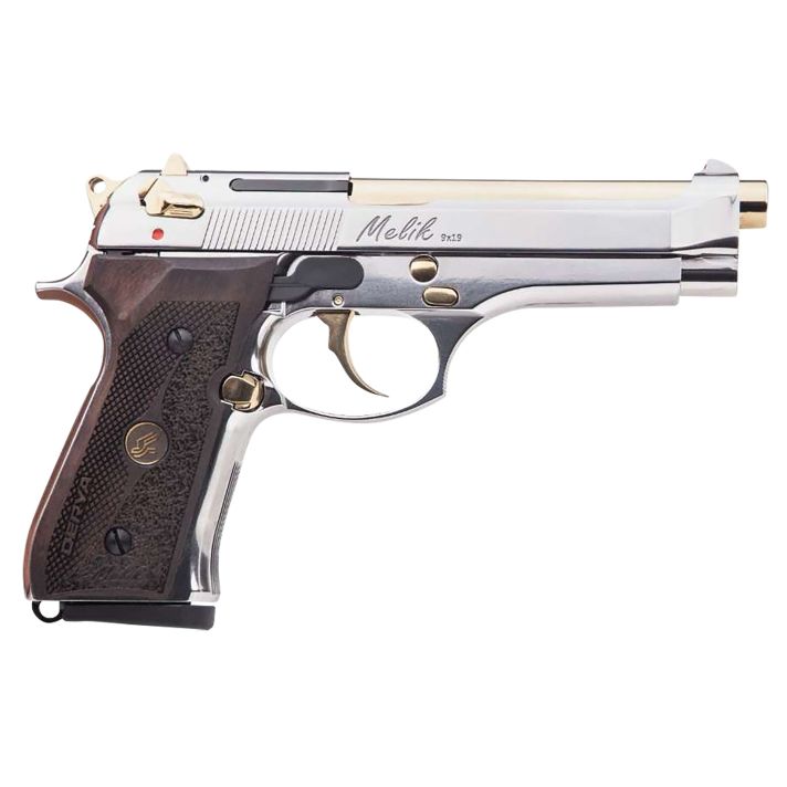 Derya Firearms 15L.MELIK9.NG.TR Melik9mm Luger 15+1 4.90" Gold TiN Steel Barrel, Black Melonite Serrated Steel Slide,Black Aluminum Frame, Black Polymer Grip