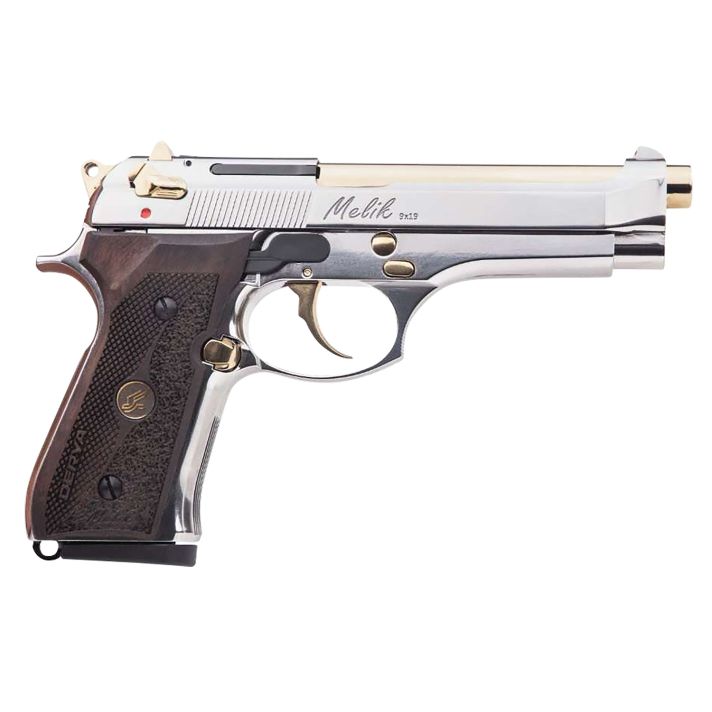 Derya Firearms 10L.MELIK9.NG.TR Melik9mm Luger 10+1 4.90" Gold TiN Steel Barrel, Black Melonite Serrated Steel Slide,Black Aluminum Frame, Black Polymer Grip