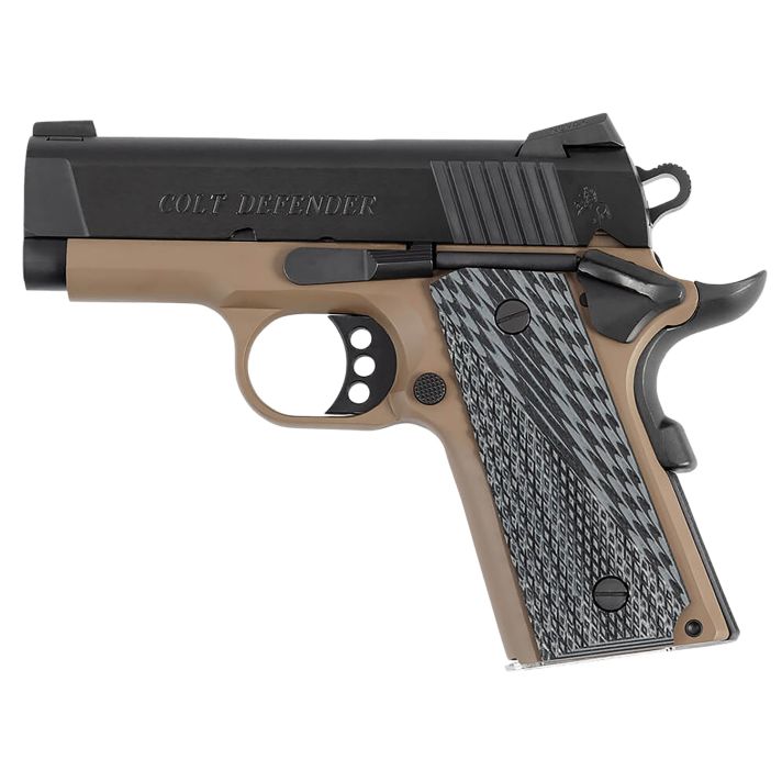 Colt Mfg O7800XEFDE Defender45 ACP 7+1 3" Black Carbon Steel Serrated Slide, Flat Dark Earth Aluminum Frame w/Beavertail, G10 Grip
