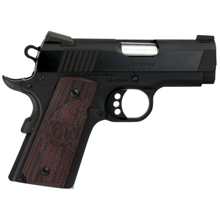 Colt Mfg O7800XE DefenderCompact 45 ACP 7+1 3" Black Steel Barrel, Blued Serrated Slide, Matte Black Cerakote Aluminum Frame w/Beavertail, Black Cherry Tactical G10 Grips, Ambidextrous