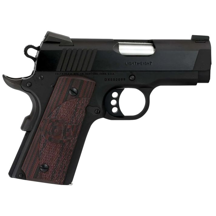Colt Mfg O7802XE DefenderCompact Frame 9mm Luger 8+1 3" Black Steel Barrel, Blued Serrated Steel Slide, Matte Black Cerakote Aluminum Frame w/Beavertail, Black Cherry Tactical G10 Grip, Ambidextrous