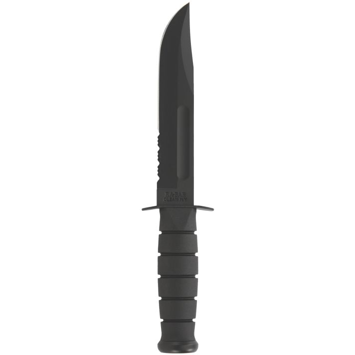 Ka-Bar 1212 Fighting/Utility7" Fixed Clip Point Part Serrated Black 1095 Cro-Van Blade, Black Kraton G Handle, Includes Sheath