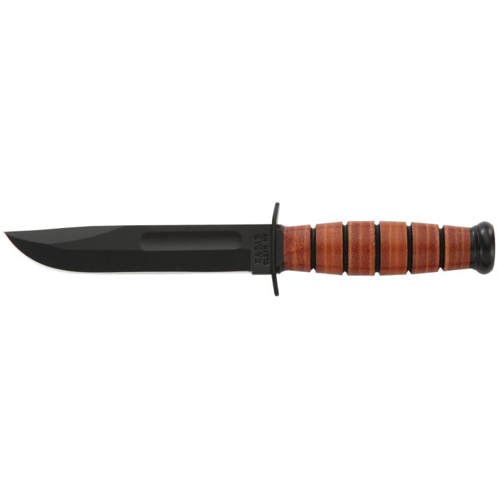 Ka-Bar 1250 Short USMC 5.25" Fixed Clip Point Plain Black 1095 Cro-Van Blade, Brown Leather Handle, Includes Sheath