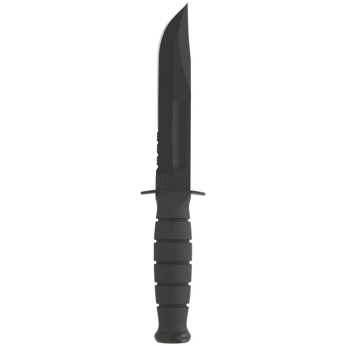 Ka-Bar 1257 Short Fight/Utility 5.25" Fixed Clip Point Part Serrated Black 1095 Cro-Van Blade, Black Kraton G Handle, Includes Sheath