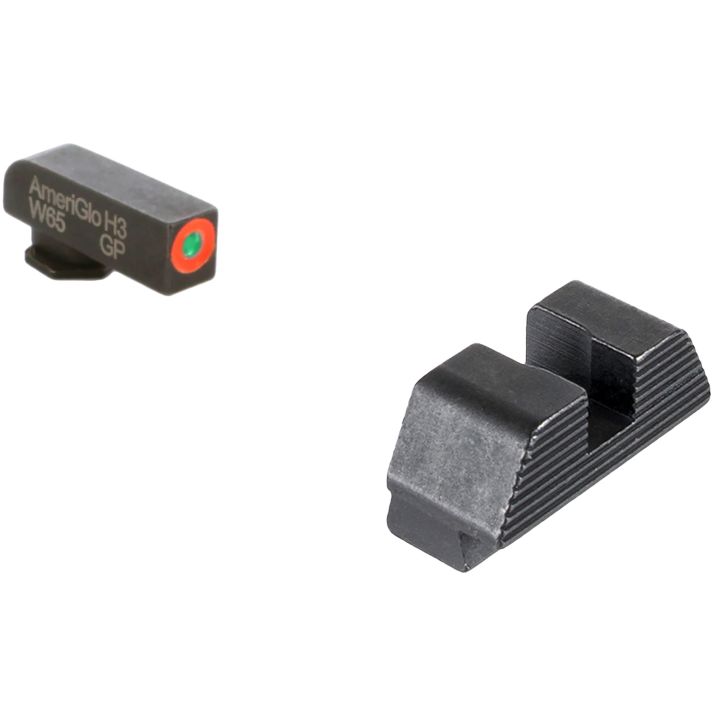 AmeriGlo GL433 Protector Sight Set for GlockGreen Tritium Orange Outline Front Sight-Black Serrated Rear Sight