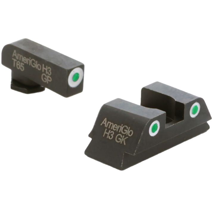 AmeriGlo GL430 Classic Tritium Sight Set for GlockGreen Tritium White Outline Front Sight-Green Tritium White Outline Rear Sight