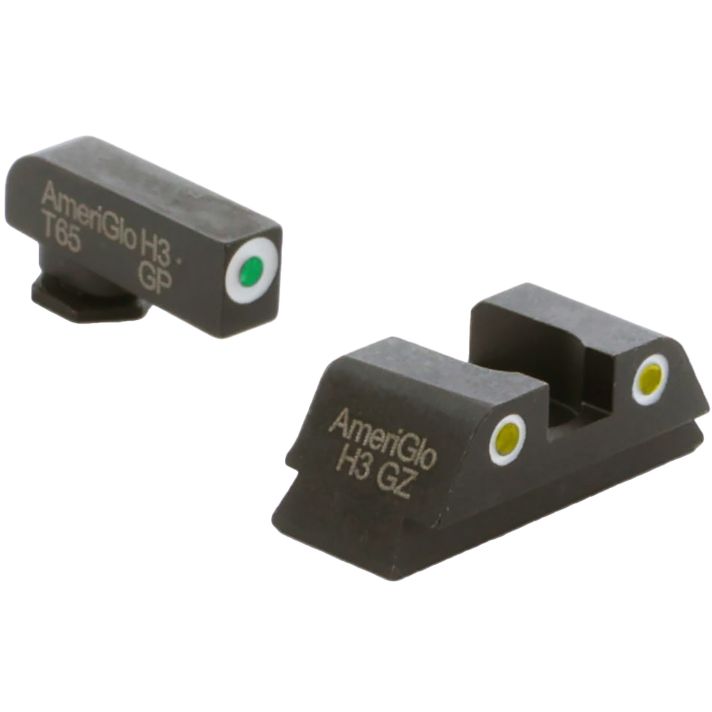 AmeriGlo GL431 Classic Tritium Sight Set for GlockGreen Tritium White Outline Front Sight-Yellow Tritium White Outline Rear Sight