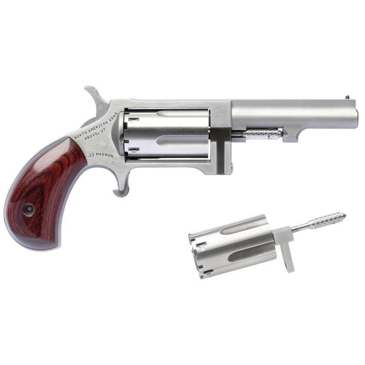 North American Arms SWC250 Sidewinder22 LR or 22 WMR Caliber with 2.50" Barrel, 5rd Capacity Cylinder, Overall Stainless Steel Finish & Rosewood Birdshead Grip Includes Cylinder